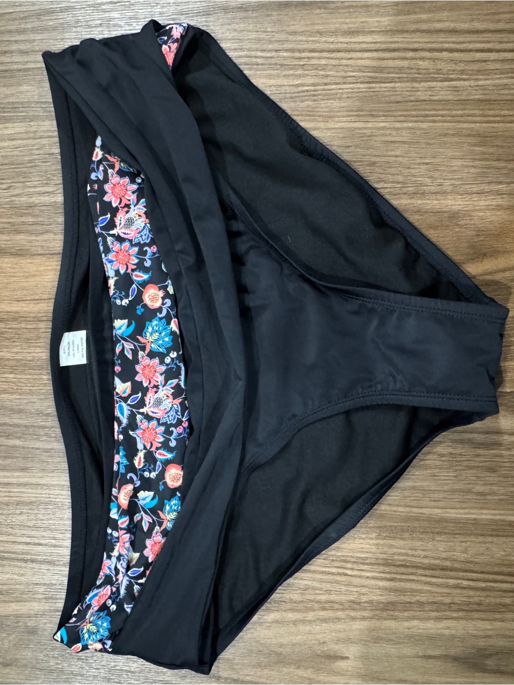 Floral Accent Black Bikini Swim bottoms